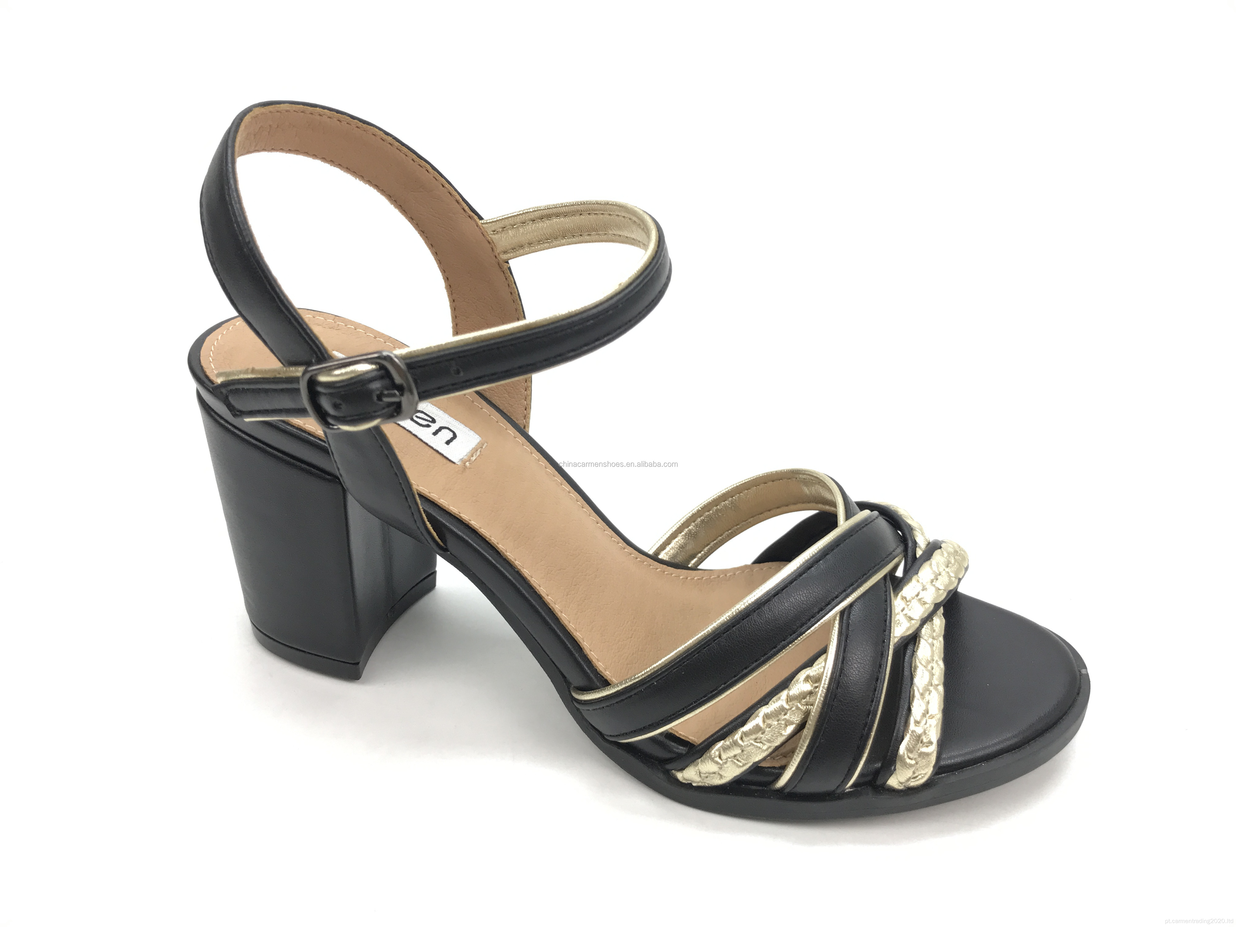 Mulheres Crisscross Strappy Chunky Block Heel Sandal