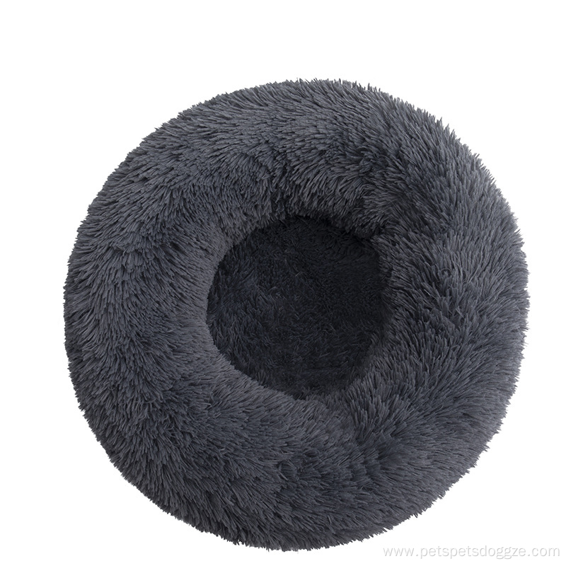 eco-friendly long plush round washable dog beds