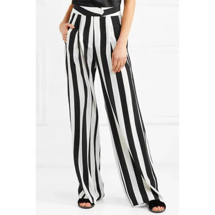 High Slit Striped Palazzo Pants Manufacture Wholesale Fashion Women Apparel