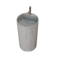 Black Circular Concrete Cylinder Pedestal Sink - Freestanding Bathroom Basin