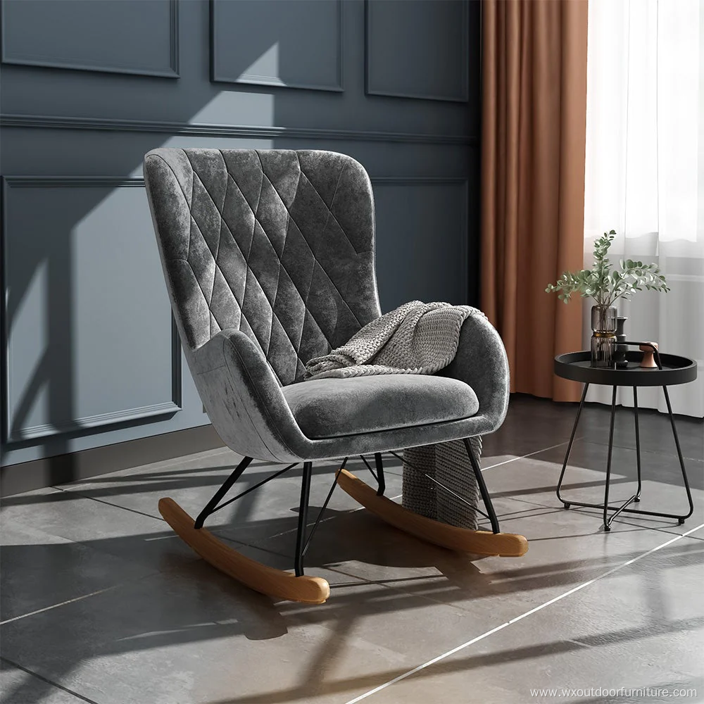 Nordic Home Furniture Factory Direct Wood Balcony Reclining Fabric Recliner Leisure Hotel Living Room Rocking Lounge Chair