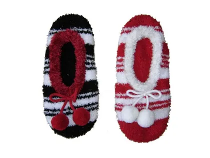 Ladie's glitter tactel stripe maryjane w/PomPom