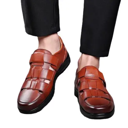 Summer Breathable Leather Sandals for Middle Aged and Elderly Men