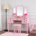 French Style Wooden Dressing Table With Mirror Pink