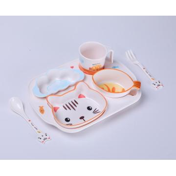 durável plástico melamina infantil servindo tigela em forma de gato