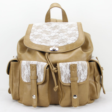 Vintage College School PU Leather Lace Backpack