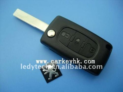 Peugeot 407 flip key blank,3 button remote car key with light button