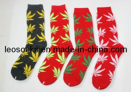 2014 New Design Weed Leaf Cotton Knee High Huf Socks
