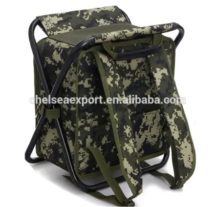 Camo style fishing chair with cooler bag