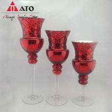 Red Transparent long-stemmed glass pedestal candlestick