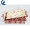 Exquisite Square Beads Edge Fancy Printed Ceramic Bakeware