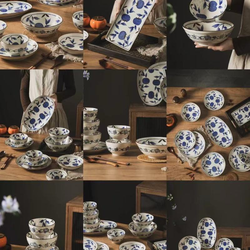 Blue and White Porcelain Asian Dinnerware Collection