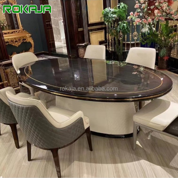 Italiaanse luxe ovaal houten eettafel set met microvezel borduurwerk