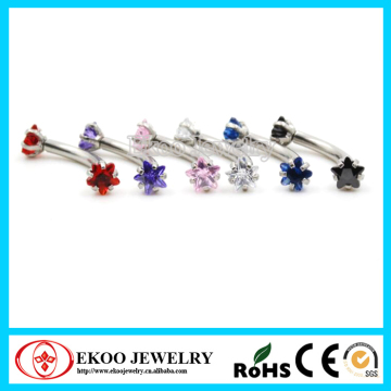 Stainless Steel Navel Ring with Two Star CZ Crystals Body Jewelry Piercing