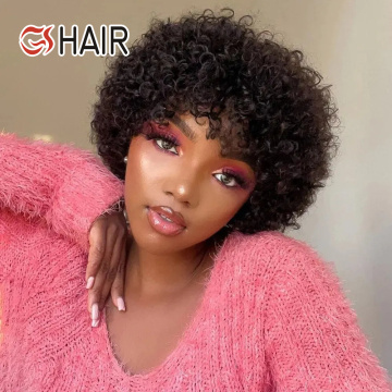 GS High Quality Glueless Brazilian Virgin Hair Pixie Wigs 1B Curly Lace Front Wigs