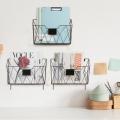 Wall Mounted Metal File Basket with Hooks