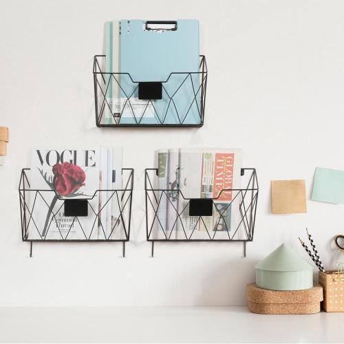 Wall Mounted Metal File Basket with Hooks