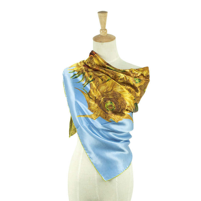 Pure Silk Sunflower Painting Satin Scarf