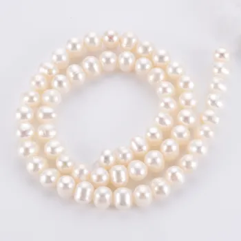 PandaHall 6-7mm Round White Floral Natural Cultured Freshwater Pearl Beads