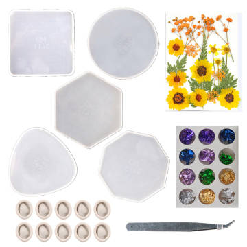 Intodiy 18pcs DIY सिलिकॉन कोस्टर मोल्ड सूखे फूलों और सोने की पन्नी के साथ राल शिल्प के लिए सेट