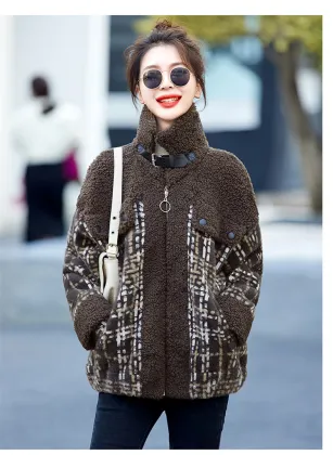 Lambswool fur one short jacket female