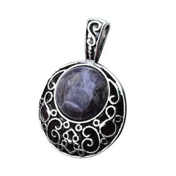 Natural Amethyst 20MM Cabochon Alloy Gemstone Pendant