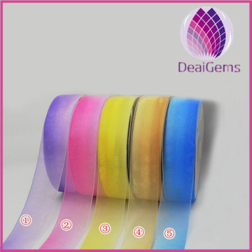 Gradual change color ribbon pink,yellow,blue,purple, 1-1/2inch wide organza ribbon,diy handmade hair accessorie,200 yard / roll.