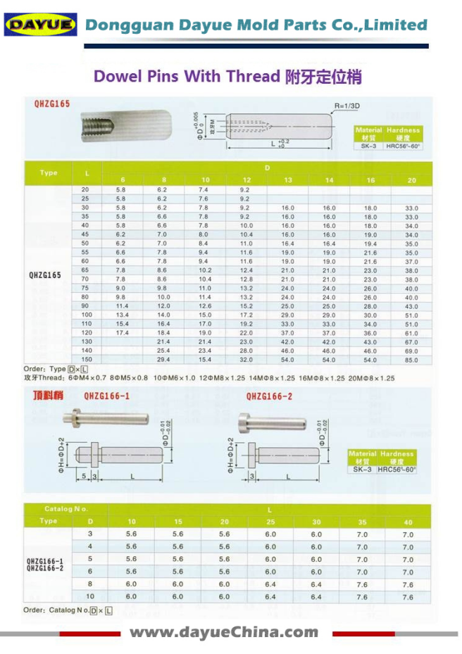 SK-3 Dowel Pins With Thread for Press Mold