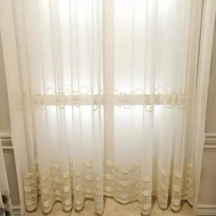 Modern White Sheer Navy Embroidered Curtains