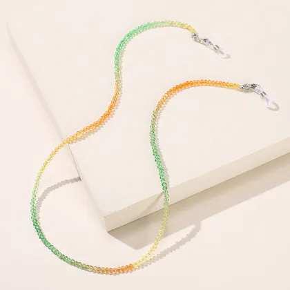 Handmade Clear Beaded Sunglasses and Necklace Set with Dual Purpose Extended Chain, Anti Slip Rainbow Crystal Glasses Chain