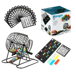 Wire Metal Cage Bingo Game Set: 75 Balls, Machine, Rotary Function, 6 Cards - Perfect Toy for Kids and Family Card Games