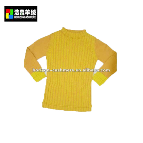 Knitted Rib Children Wool Sweater, Women Yellow Wool Sweater