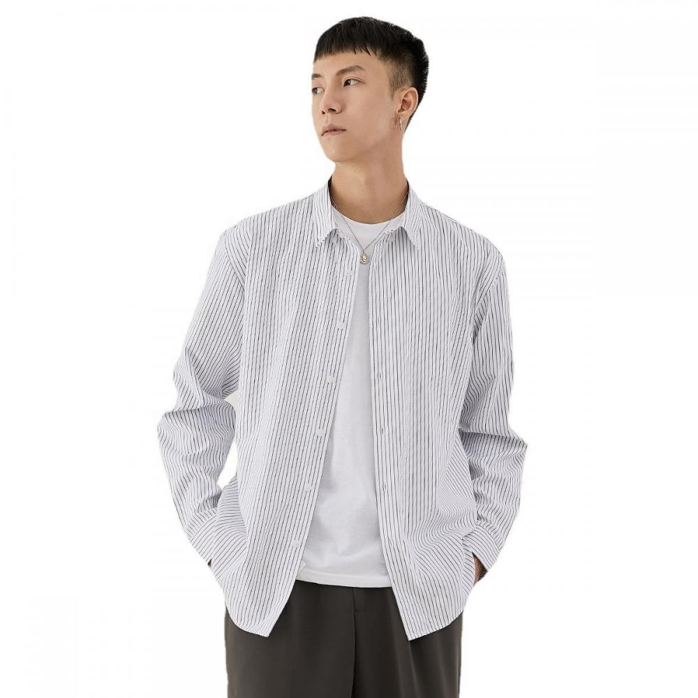 Серые полоски повседневная формальная хлопчатобумажная рубашка с высоким содержанием