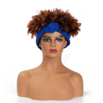 Wholesale headband wigs ombre brown to light brown kinky curly heat resistant headband synthetic hair wigs for black women