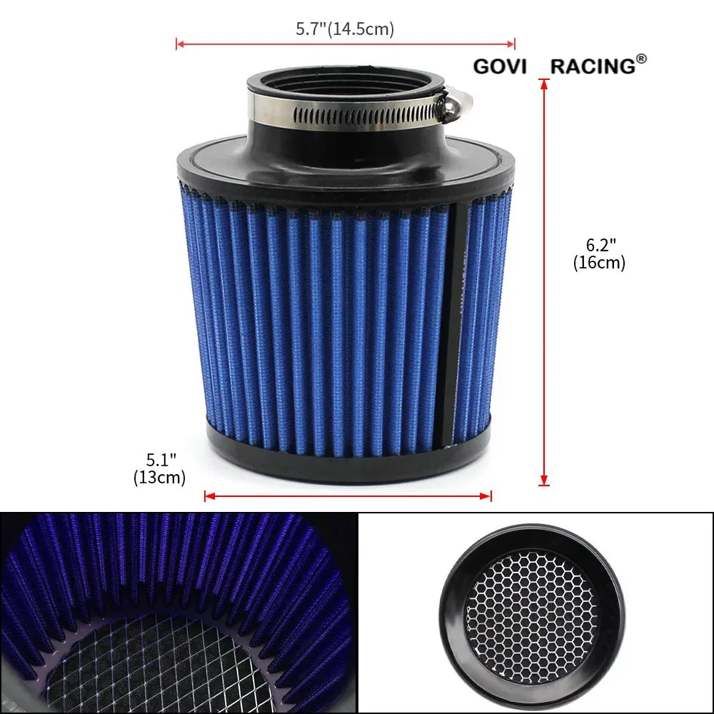 Nuovo filtro per aria auto da 245 mm con mesh di ferro da 76 mm universale blu per il tubo di aspirazione dell'aria dell'auto