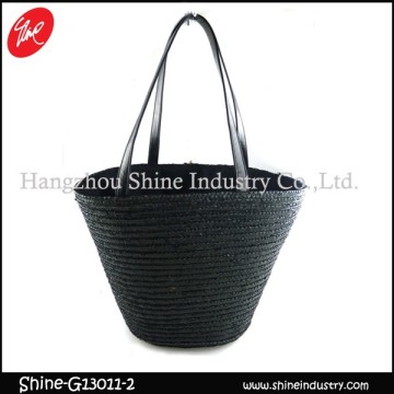 2015 top grade fashion black straw bag