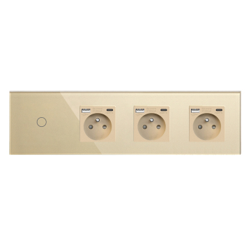 1/2/3 Gang 1 Way Wall Switches with Dual/Triple/Quadruple Power Sockets - French 16A EU Standard with Type-C USB Ports