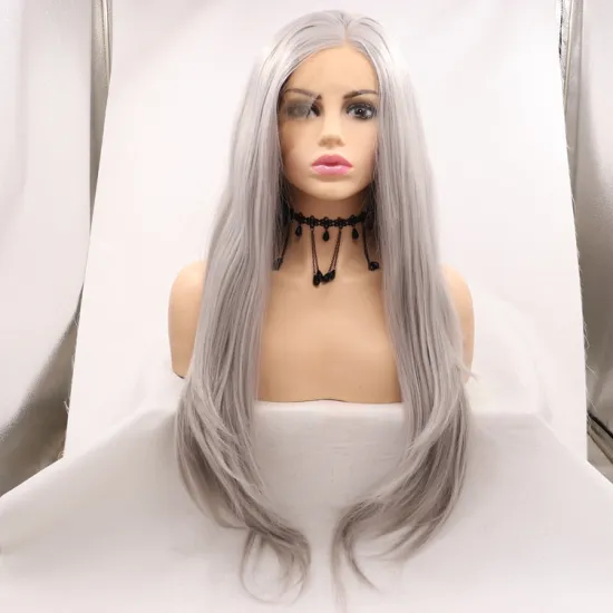 Vigorous mono long premium high quality straight wholesale black women synthetic hair wigs with lace front