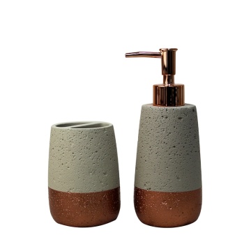 Cement Grey Ceramic Bathroom Set - Four Piece Washing Bottle, Toothbrush, and Cup Set