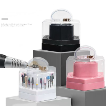 Multifunctional 24-Hole Nail Drill Bit Storage Box with Cleaning Brush - 2-in-1 Display and Organization Solution