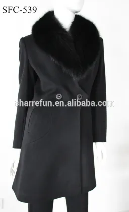 New Women''s Luxury Real Fur Collar Cashmere Long Coat