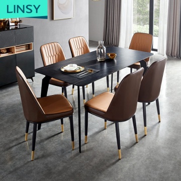 Linsy Furniture Elegant Marble Dining Room Tables with Solid Wood Dinning Set and 4-6 Chairs - Ji2R-A