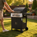 Parrilla de barbacoa de gas propano premium de 4 quemadores con panel de control de acero inoxidable y 3 ganchos para herramientas en estantes laterales