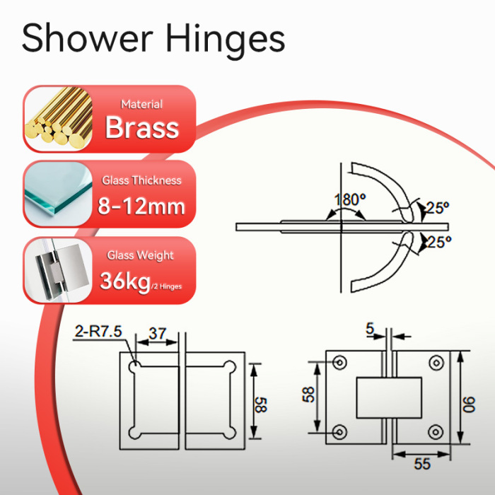 SVA-B223 مفصل زجاجي للاستحمام برونزي مصقول بزاوية 180 درجة