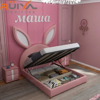Princess Pink Rabbit Shape Bed Set for Girls' Bedroom Furniture