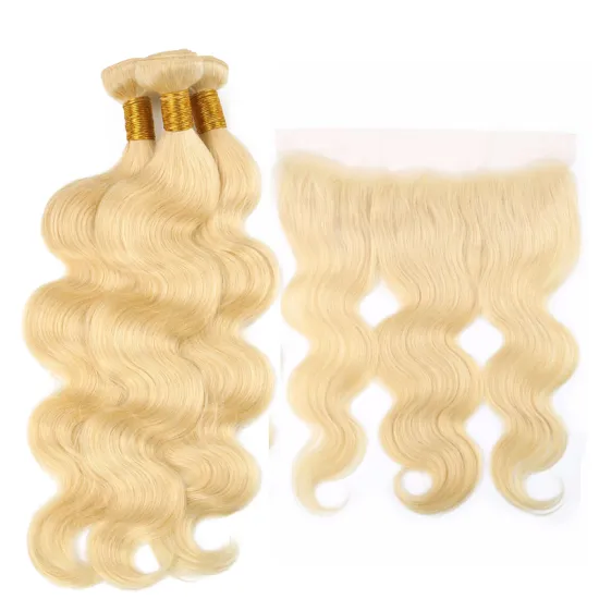 hot sale cuticle aligned hair bundle 613 blonde virgin human hair weave bunlde russian 613 bundles with lace frontal closure