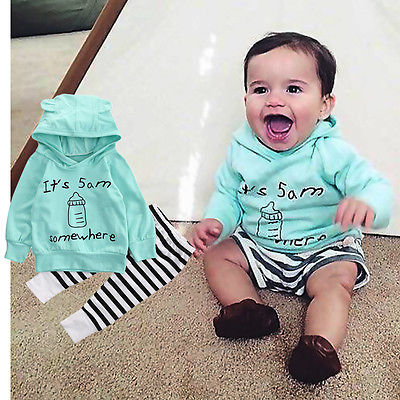 Citgeett kids Autumn style infant clothes baby clothing sets Long Sleeve Cotton Hooded Tops Jacket +Striped Pants Outfit Set