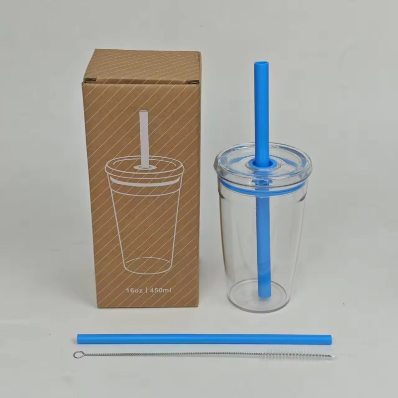 Colorful Transparent Plastic Tumbler with Straw