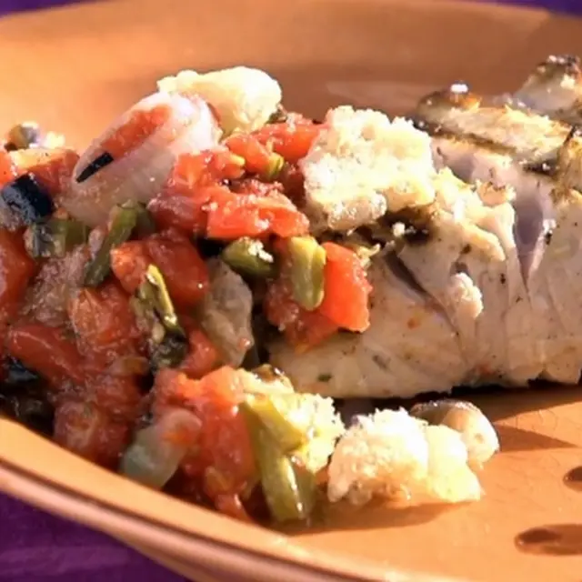 Grilled Yellowtail with Charred Tomato-Nopal Salsa