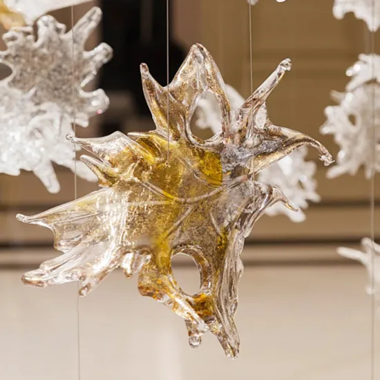 Custom LED Glass Ceiling Hanging Crystal Maple Leaf Chandelier for Hotels